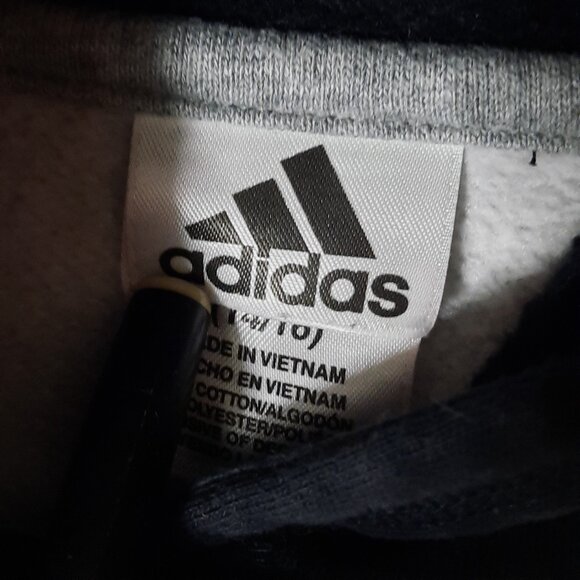 Adidas Youth Warm Pullover Hoodie Small Logo, Gray Black Stripes Size 14-16 EUC - Picture 7 of 10